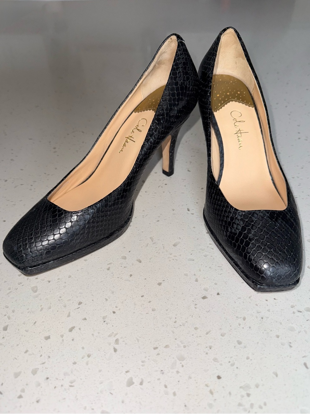 Cole Haan Black Snakeskin-Textured Pumps